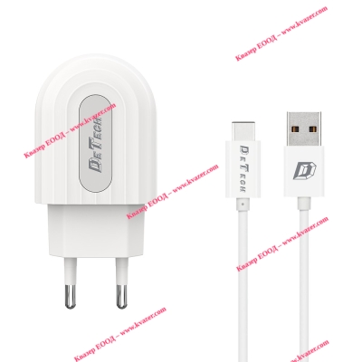 Мрежово зарядно устройство, DeTech, DE-28C, 5V/2.4A, 220V,1 x USB, С Type-C кабел, 1.0m