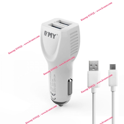 EMY MY-112 зарядно за кола 2хUSB 5V 2.4A, с кабел USB Type-C