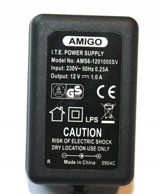 Импулсно захранване AMIGO AMS6-1201000SV 12V/1A с букса 2.1x5.5x9mm