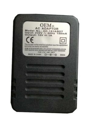 Захранващ адаптер AD-151ABDT 15VDC/1A с еврощепсел и кабел с букса 1.7x4.8x9mm