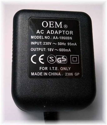 AA-1860BN Захранващ адаптер / трансформатор AC/AC 18V/600mA с букса 2.1x5.5x9mm