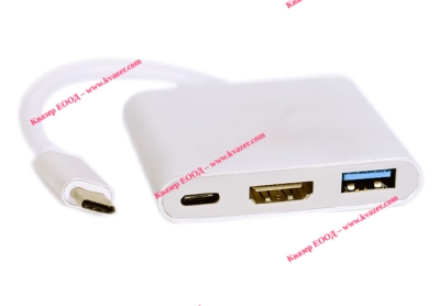 Кабел Type-C мъжки към USB 3.0 женски, HDMI женски, Typе-C женски