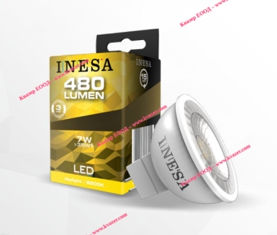 LED лампа Ф50 MR16 GU5.3 12V 7W 480lm 6500K 38гр. INESA