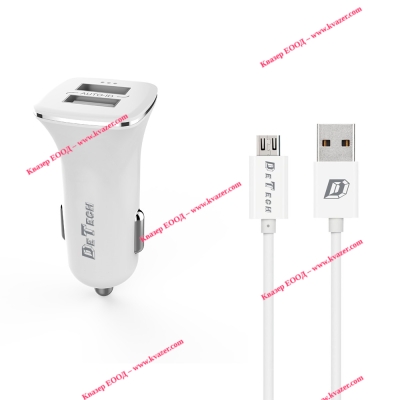 Зарядно устройство за кола DeTech DE-C01M, 5V/2.4A, 12/24V, С Micro USB кабел, 2 x USB