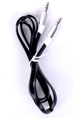 Аудио кабел Stereo Jack 3.5mm, метални конектори, лентов, силиконов, черен, 1 метър