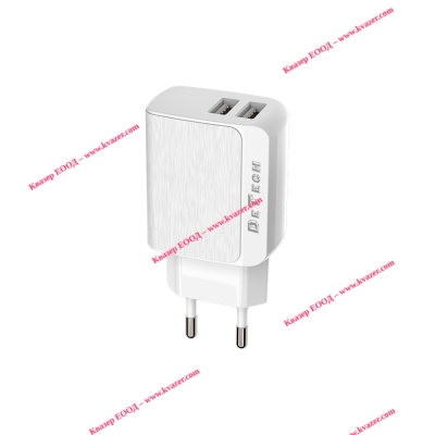 Мрежово зарядно устройство DeTech, DE-09, 5V/2.4A 220V, 2 x USB, бяло