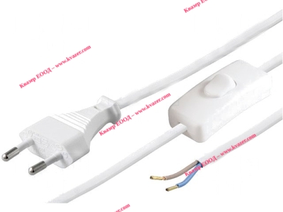 Захранващ кабел с ключ, H03VVH2-F 0.75кв.мм 1.5м бял с евро щесел 250V/2.5A