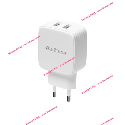 Мрежово зарядно устройство DeTech, DE-33, 5V/2.4A 220V, 2 x USB