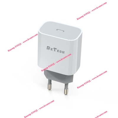 Мрежово зарядно устройство DeTech DE-30, 5V/3.0A 220V, 1 x Type-C F, PD