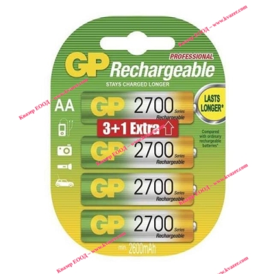АКУМУЛАТОРНА БАТЕРИЯ GP R6 AA 2700MAH NIMH 4 БР.