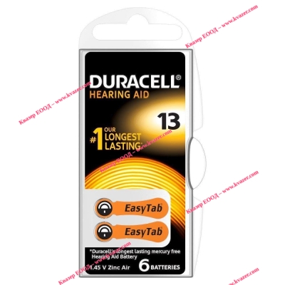 Батерия цинкова ZA13 6бр. бутонни за слухов апарат в блистер DURACELL