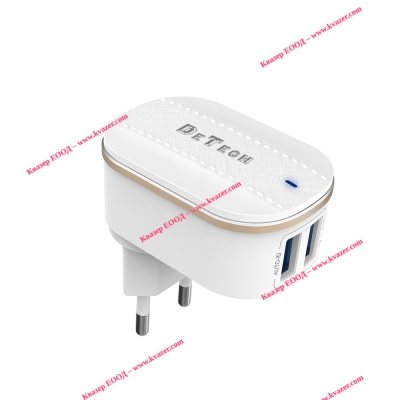 Мрежово зарядно устройство, DeTech, DE-15, 5V/3.1A 220V, 2 x USB,