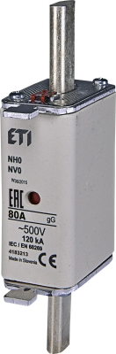Високомощен предпазител ВП-20 / NV0 / NH0, 80А/500V