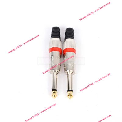 Конектор кит 2 броя F-071, Mono jack 6.3mm мъжки, за монтаж към кабел, метален, сребрист