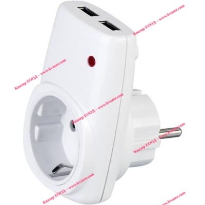 USB АДАПТОР 16А max3680W 2xUSB ЗАРЯДНО