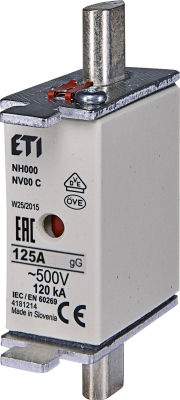 Високомощен предпазител ВП-00 / NV 00 / NH000, 125А/500V