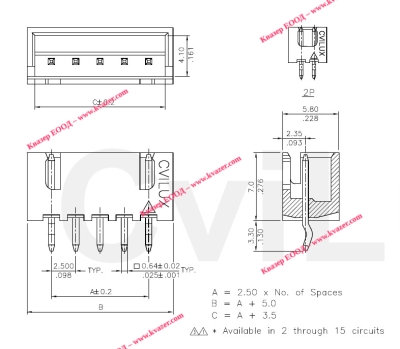 CI2202P1VK0 съединител щифтов 2.50mm 2P 3A/250V
