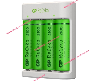 Зарядно устройство за батерии + 4бр батерии NiMH 1.2 V AA/R6 2100mAh GP RECYKO