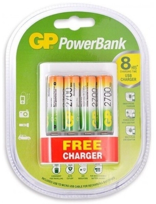 Зарядно устройство за батерии + 4бр батерии NiMH 1.2 V AA/R6 2700mAh GP RECYKO