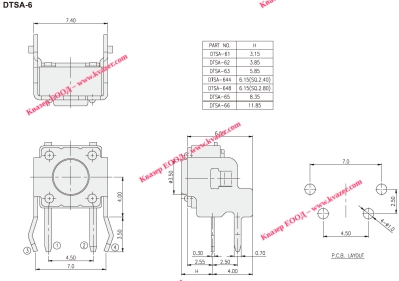 DTSA-644K-V Такт бутон 6x6mm SPST-NO