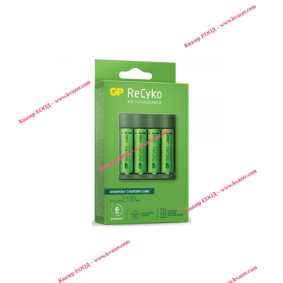 Зарядно устройство за батерии GP BATTERIES B421 + 4бр батерии NiMH 1.2 V AA/R6 2100mAh GP RECYKO