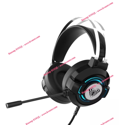 Слушалки Aula S602, За компютър, Подсветка, Микрофон, USB + 3.5mm, Сив