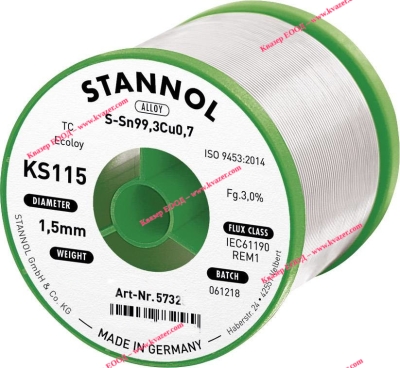 ТИНОЛ безоловен S-Sn99Cu1 FG3.0%, ф1.5mm, 1kg/KS115 STANNOL