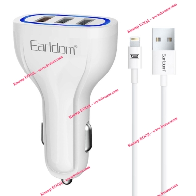 Зарядно за кола Earldom ES-CC13, 3xUSB, QC3.0, с Lightning кабел