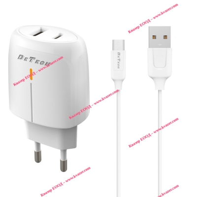 Мрежово зарядно устройство DeTech DE-31M, 20W, с Micro USB кабел, 1xType-C F, 1xUSB