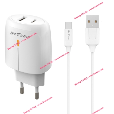 Мрежово зарядно устройство DeTech DE-31C, 20W, с Type-с кабел, 1xType-C F, 1xUSB