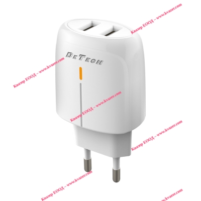 Мрежово зарядно устройство DeTech DE-32, 18W, 2xUSB