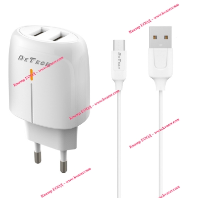 Мрежово зарядно устройство DeTech DE-32QCM, 18W, с Micro USB кабел, 2xUSB