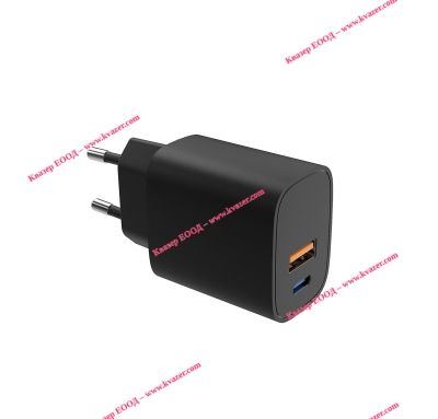 Бързо зарядно устройство 100-240V 1xUSB-A 3.0A + 1xUSB Type-C 3.0A 30W PD Черен