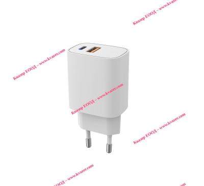 Бързо зарядно устройство 100-240V 1xUSB-A 3.0A + 1xUSB Type-C 3.0A 30W PD Бял