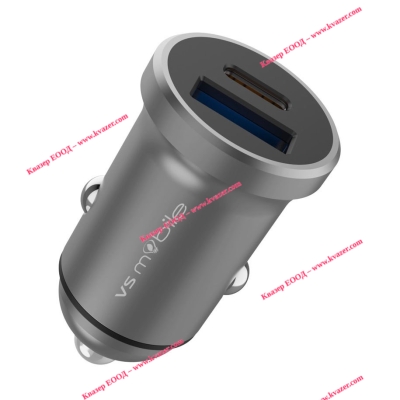 Бързо зарядно устройство VS Mobile - 12-24V 1xUSB-A 2.4A + 1xUSB Type-C 3.0A 20W PD Сив