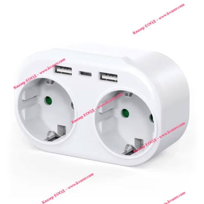 Разклонител 2 гнезда, 250V, 16A, за контакт, без кабел, бял, 2 x USB F, 1 х USB-C
