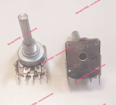 Потенциометър 100K RFT, моно, /линеен/, ос D6mm L32mm, PCB