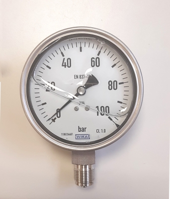 Манометър EN 837-1 WIKA 0-100bar M20 ф100мм кл.1