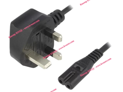 Захранващ кабел H05VV-F 2Х0.75кв.мм. 3м. с английски щепсел BS 1363 (G) и IEC C7