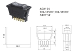 КЛЮЧ - автомобилен ASW-01 20A/12V DC  DPDT 5P