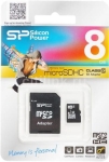 micro SD Card (SDHC) 8GB class 10 с SD адаптер Silicon Power