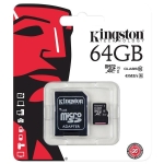 Kingston Карта памет microSDXC 64GB, Class 10 UHS-I с адаптер SD