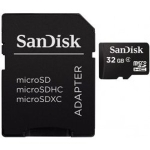 micro SD Card SanDisc (SDHC) 32GB с SD адаптер, Class 4