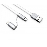 Кабел за данни, LDNIO LC84, 2 в 1, Micro USB + Lightning (iPhone 5/6/7/SE), 1.0m, С оплетка, Бял