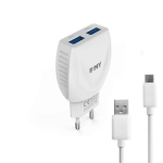 Мрежово зарядно устройство, EMY MY-221, 5V 2.1A, Универсално, 2 x USB, С Type-C кабел