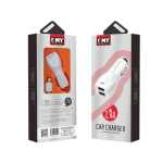 EMY MY-112 зарядно за кола 2хUSB 5V 2.4A, С Micro USB кабел, Бяло