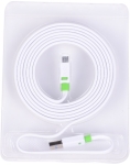 Кабел USB 2.0 A - Micro USB B, силиконов, лентов, бял, 2 метра