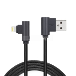 Кабел за iPhone5, 90 градуса, текстилен, черен, 3 метра