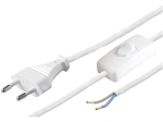 Захранващ кабел с ключ, H03VVH2-F 0.75кв.мм 1.5м бял с евро щесел 250V/2.5A