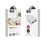 Мрежово зарядно устройство EMY MY-220 5V 2.4A, Универсално, 2 x USB + Type-C кабел, Бяло